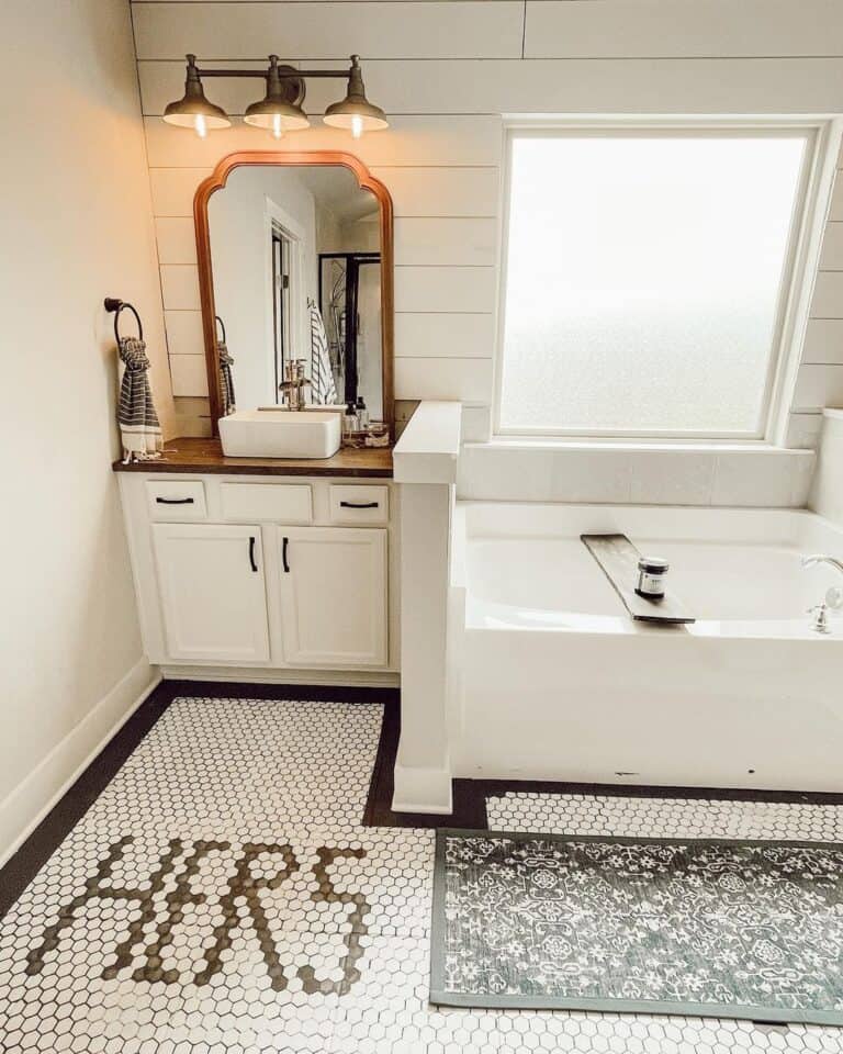 White Drop-in Tub with Wooden Tray