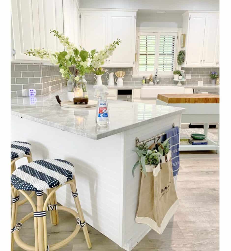 White Horizontal Beadboard Kitchen Peninsula