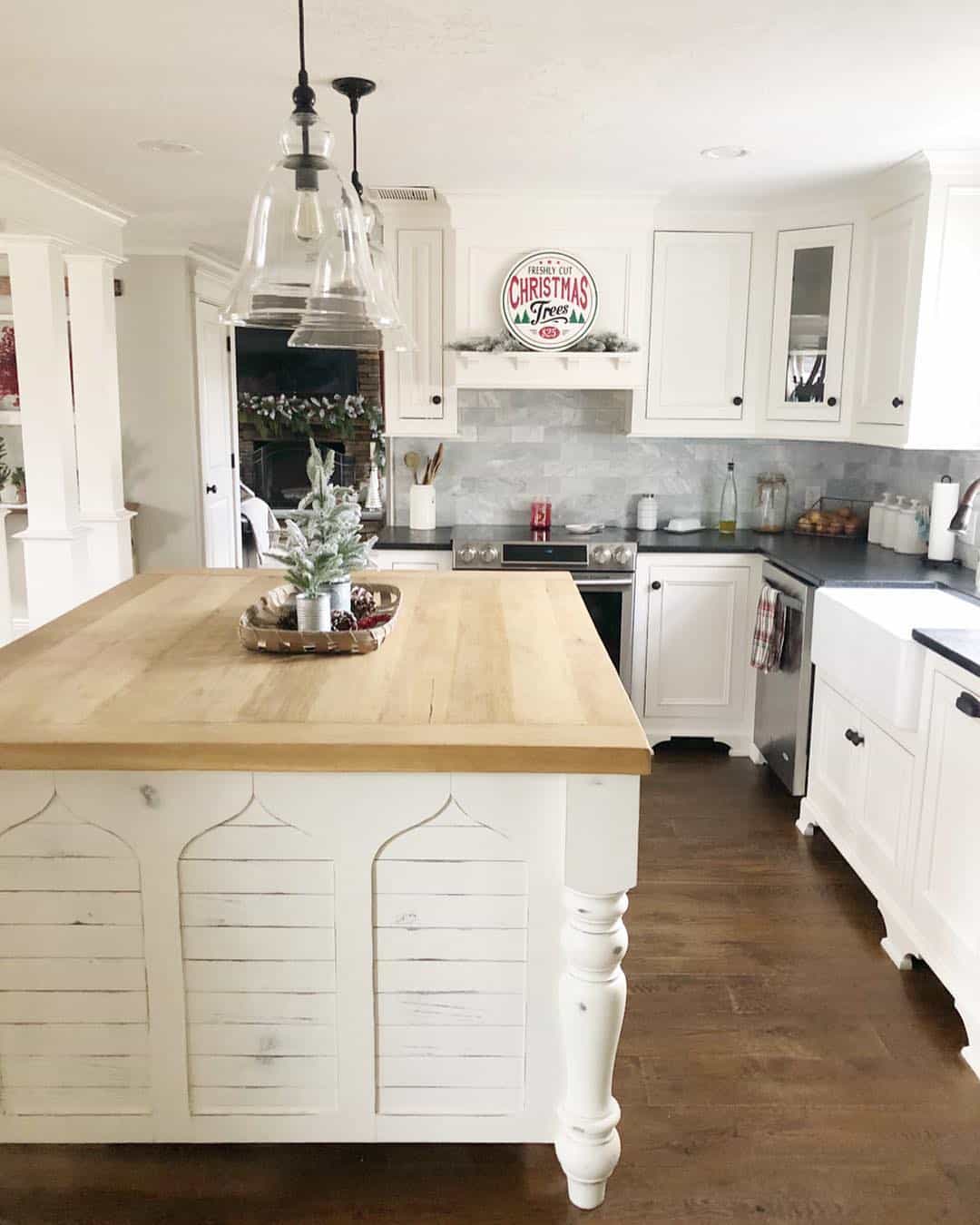 White Kitchen Island with Butcher Block Countertop - Soul & Lane