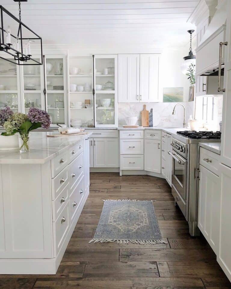 White Kitchen Island with Drawers