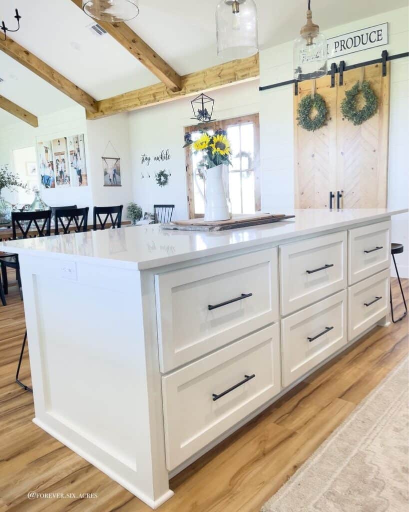 White Kitchen Island with Shaker Drawers