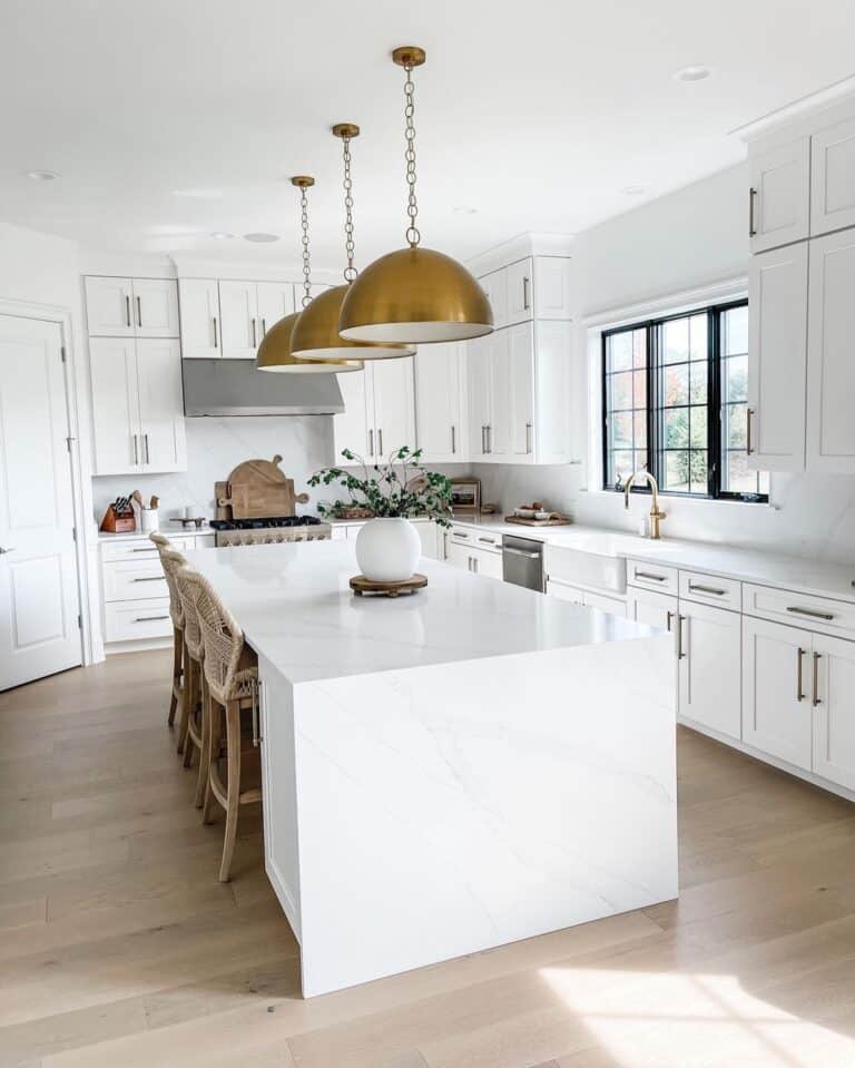 White Kitchen with Brass Dome Lights