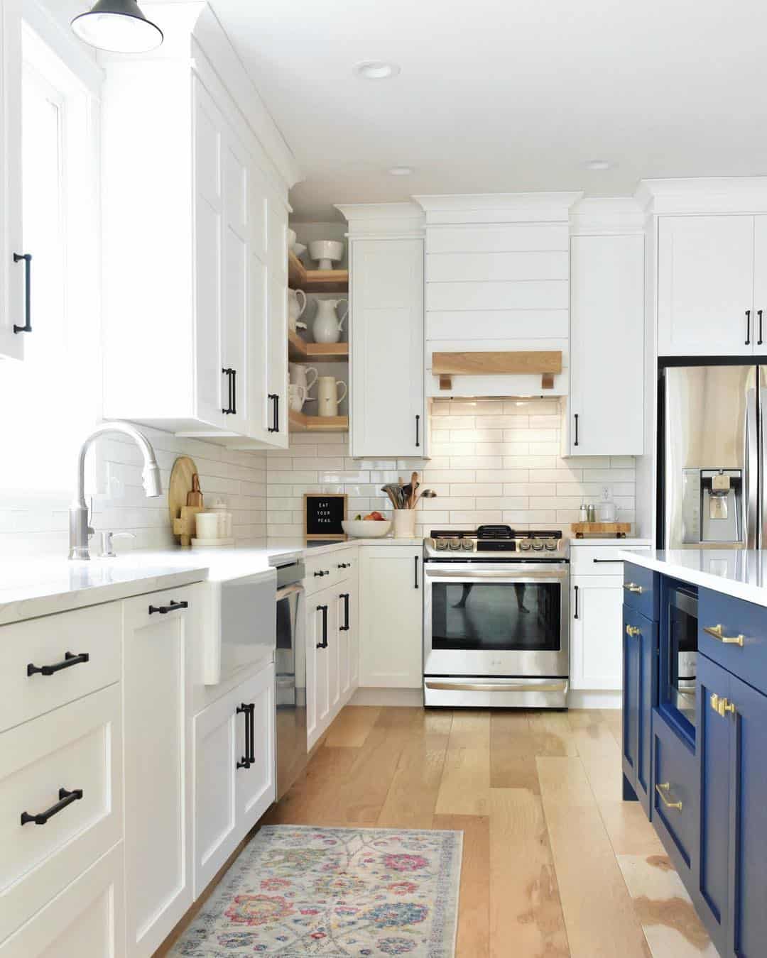 Navy Kitchen Island with Brass Hardware - Soul & Lane