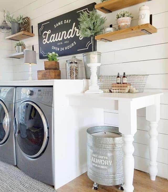 White Laundry Counter with Built-in Table