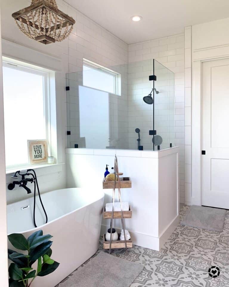 White Oval Tub Next to Walk-in Shower - Soul & Lane