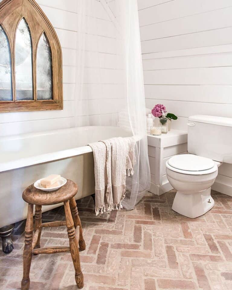 White Shiplap Bathroom with Roll Top Bathtub