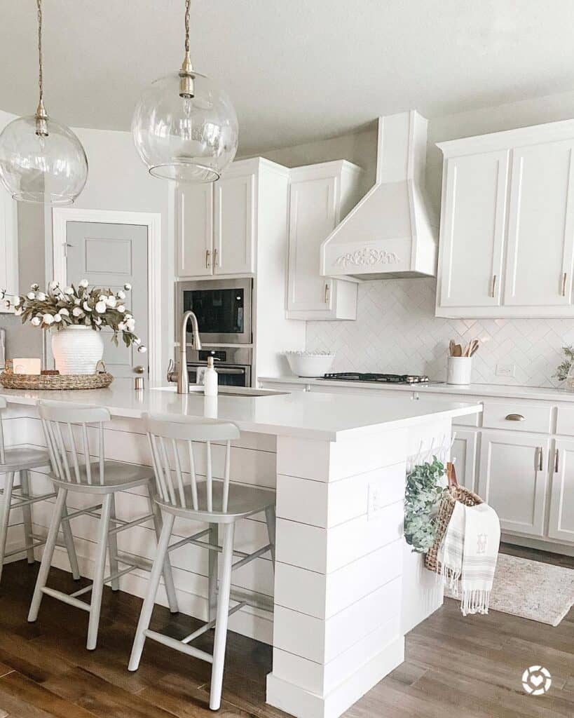 White Shiplap Kitchen Island with Bar Stools Soul & Lane