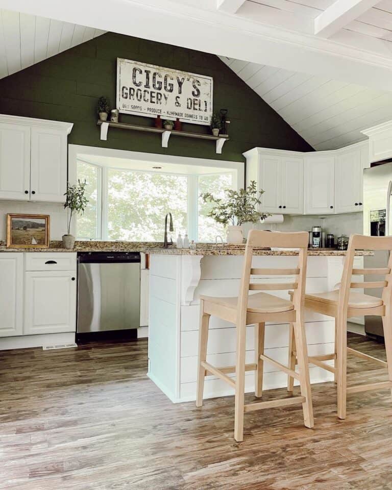 White Shiplap Kitchen Island with Corbels