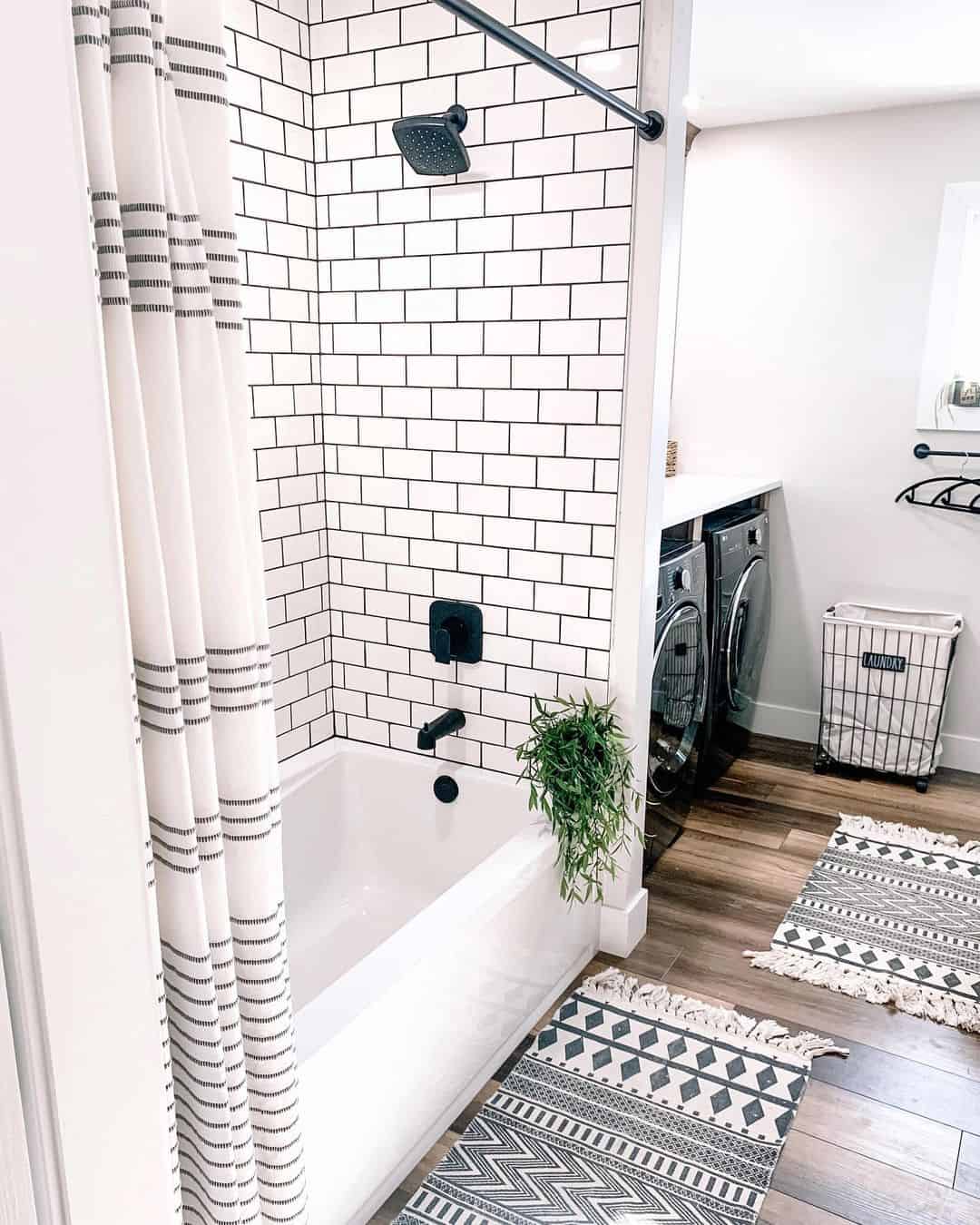 White Tile Shower Walls with Black Grout - Soul & Lane