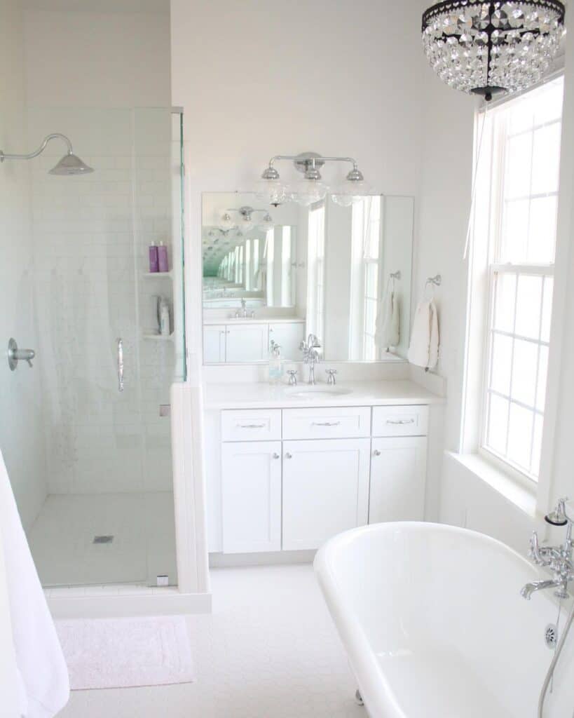 White Tile Shower with Chrome Shower Kit