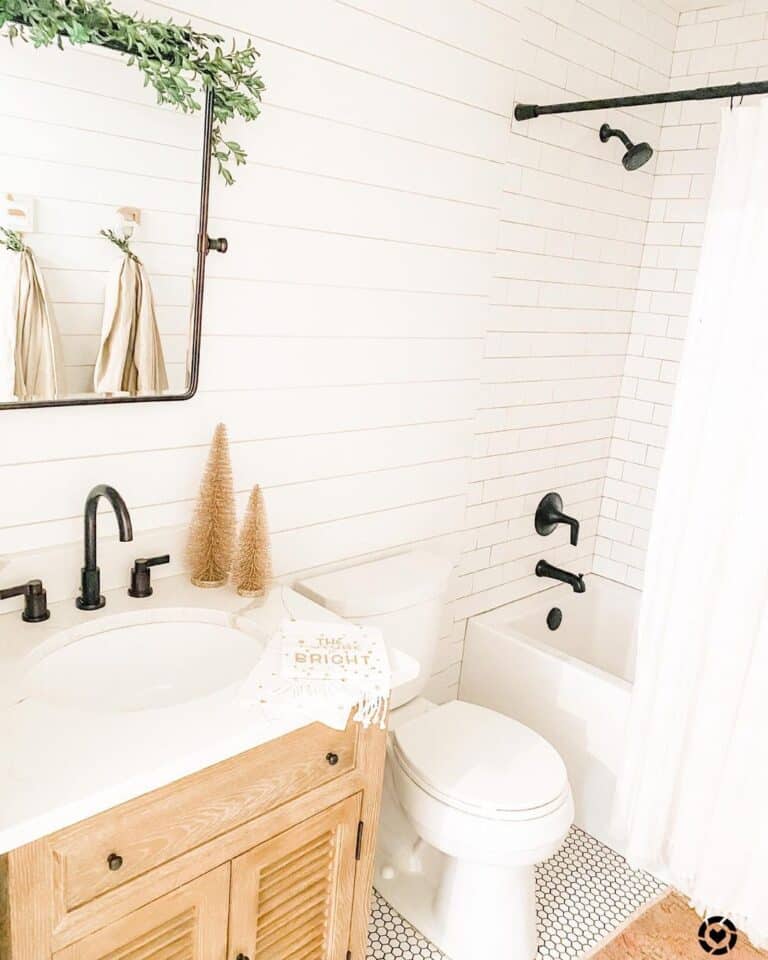 White Tub and Shower with Black Shower Kit
