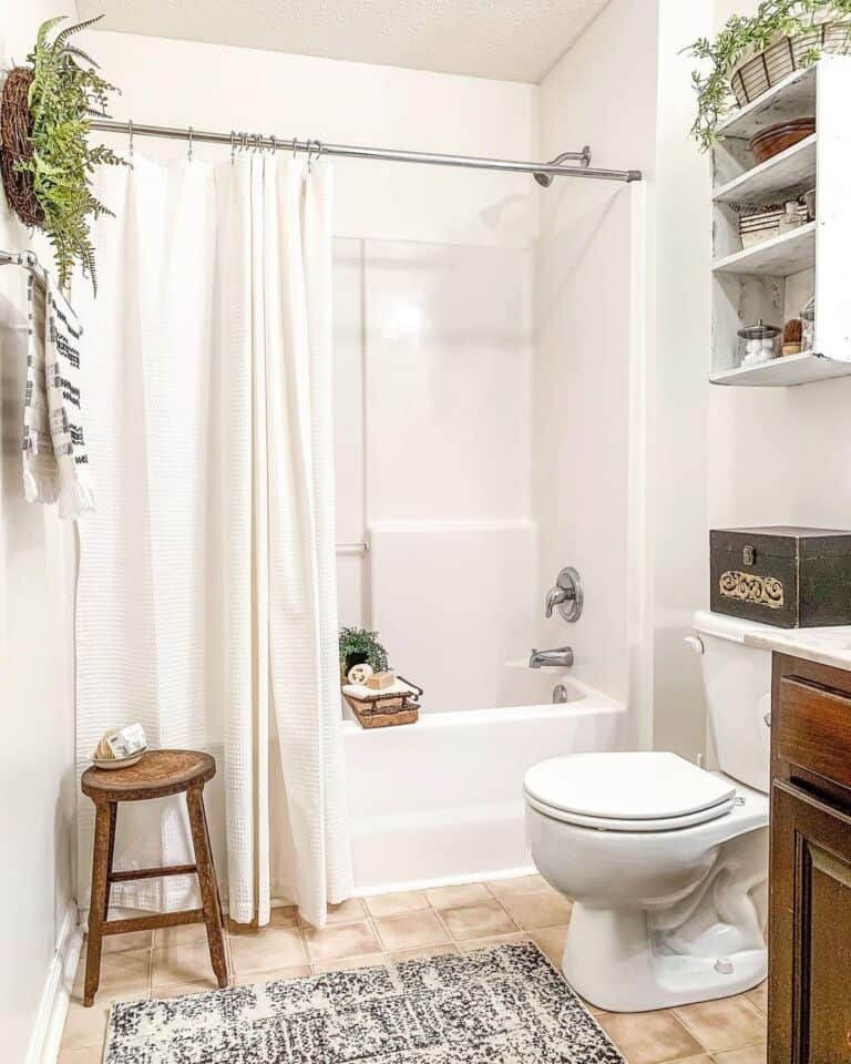 White Tub with White Shower Curtain