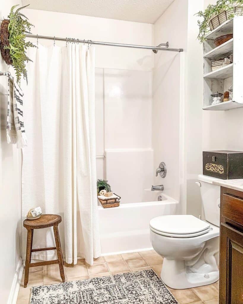 White Tub with White Shower Curtain