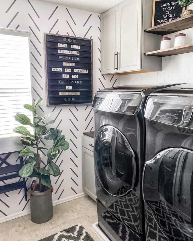 White and Gray Chevron Laundry Room Wallpaper
