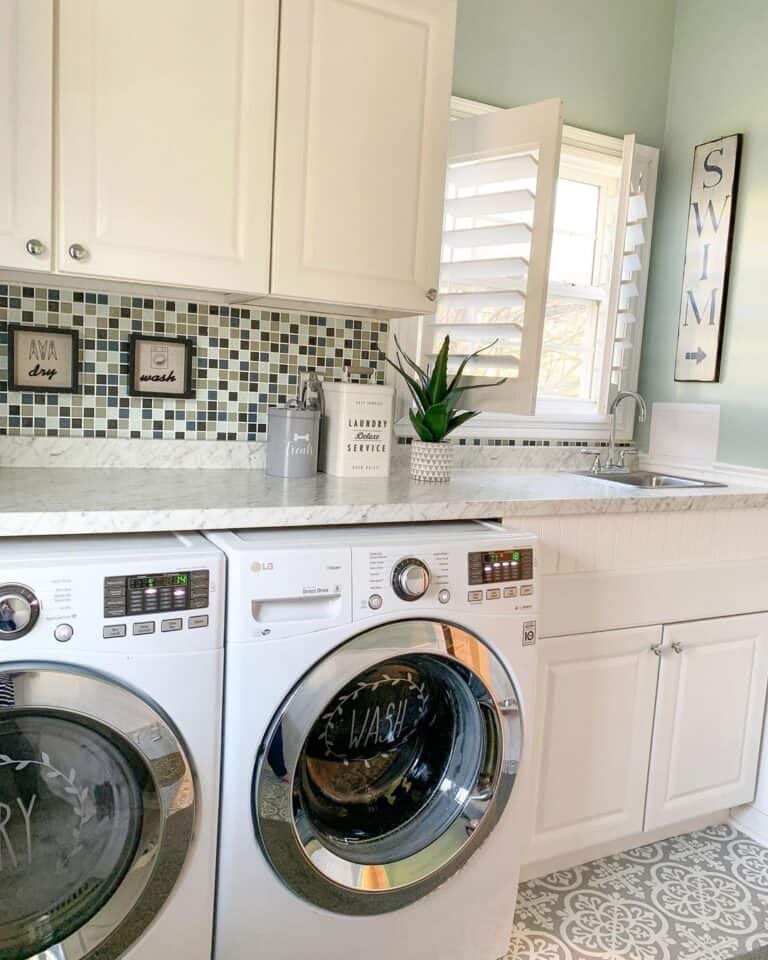 White and Gray Marble Laundry Countertop