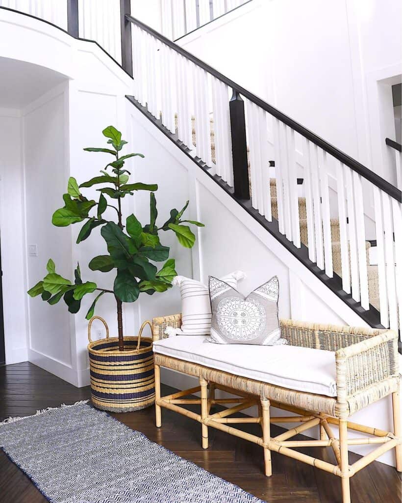 Woven Entryway Bench with Beige Bamboo Legs Soul & Lane