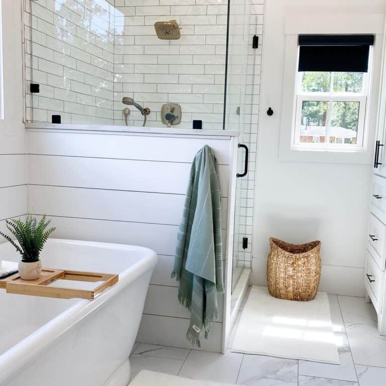 Bathroom with Black Roller Shade Window