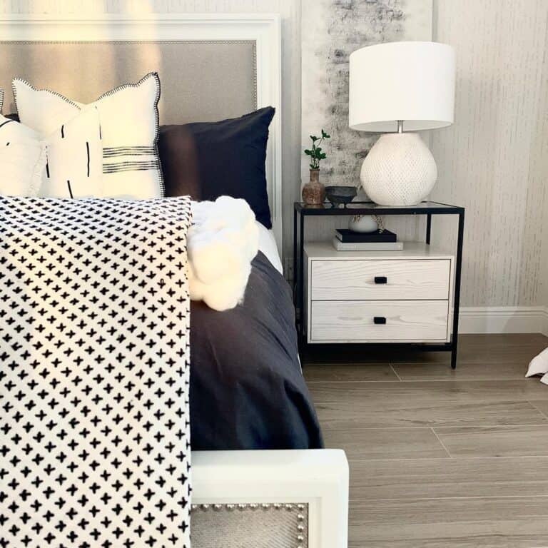 Bedroom Side Table with Ivory and White Lamp