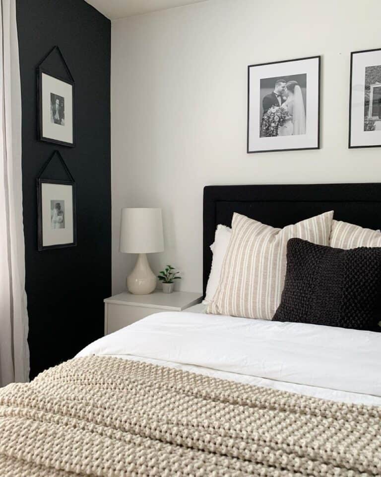 Bedroom with Beige and White Lamp