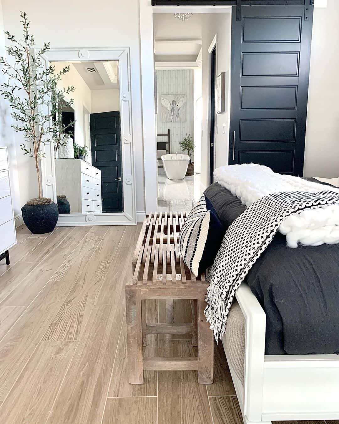 Bedroom with Sliding Black Bathroom Door - Soul & Lane