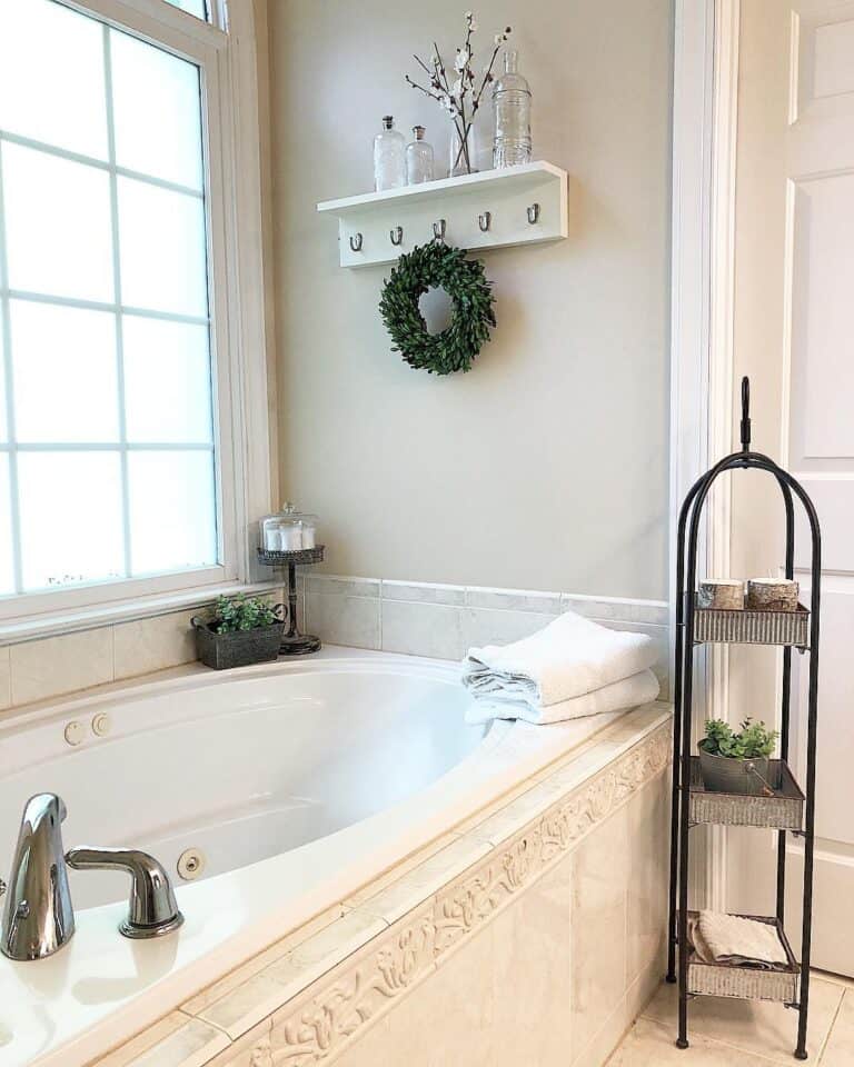 Beige Bathtub Ledge with Ornate Beige Trim Soul & Lane