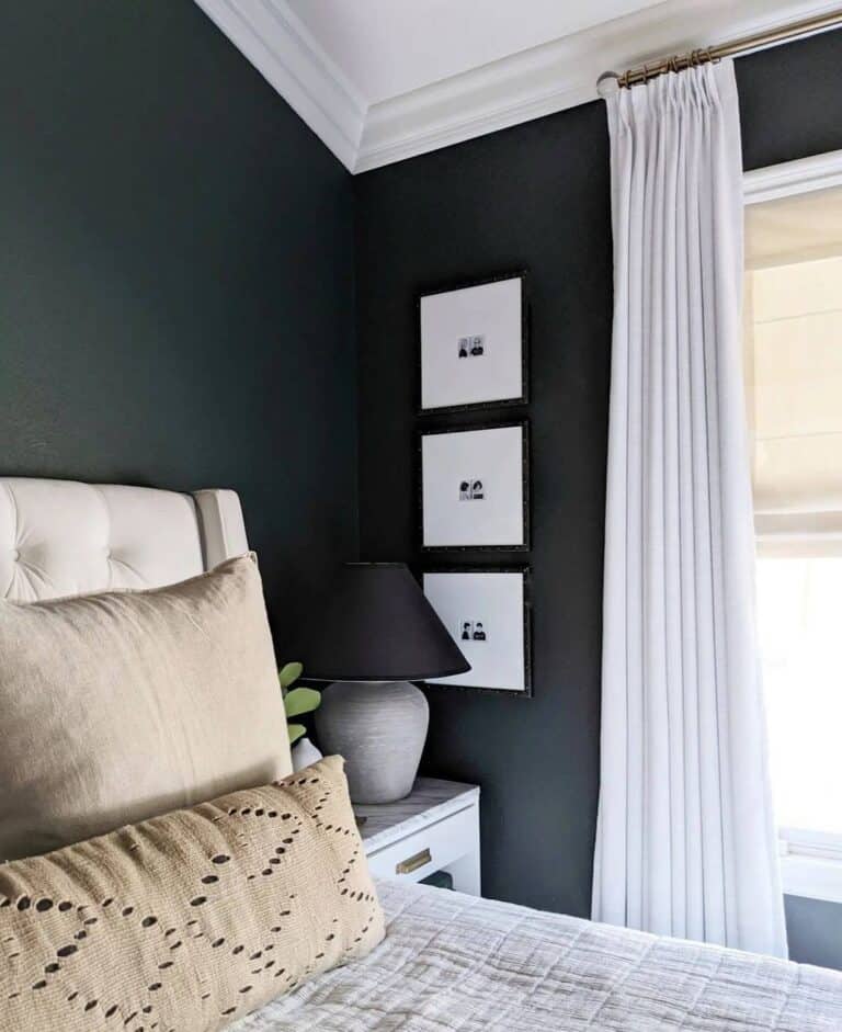 Black Bedroom with Gray and Black Bedside Lamp