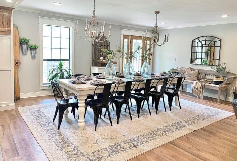 Black Metal Dining Chairs in Gray Dining Room