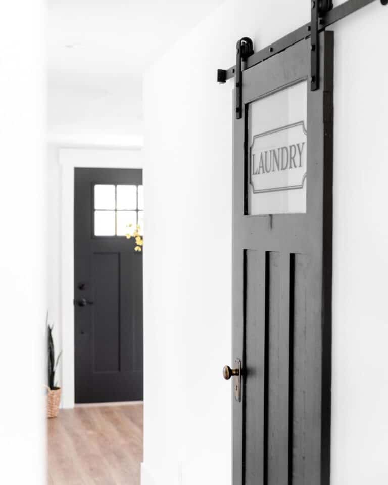 Black Sliding Laundry Door with Frosted Window