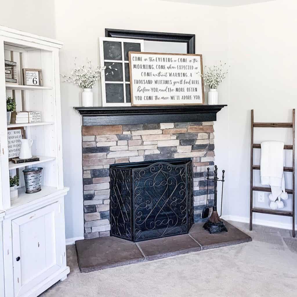 Black Wrought Iron Stone Fireplace Screen