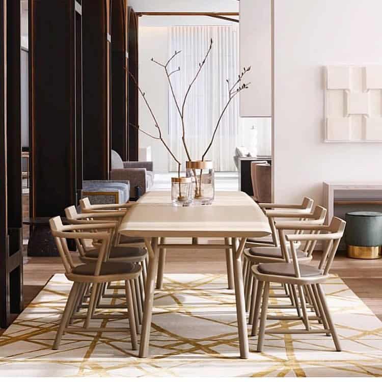 Blond Wood Table on Kitchen Table Rug