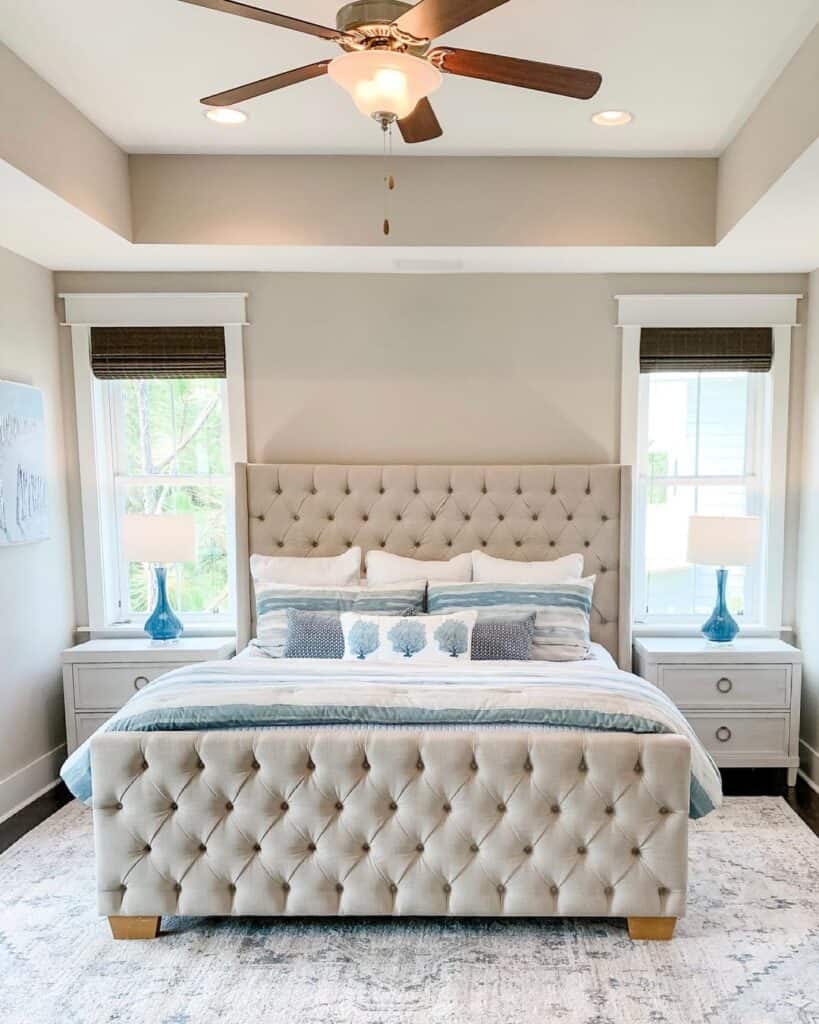 Blue Glass Bedroom Lamps with White Shades Soul & Lane