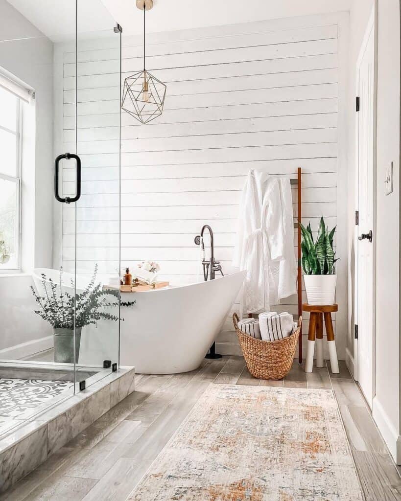 Shiplap and Wood Tile Bathroom