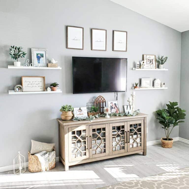 TV Wall Layout for a Farmhouse Living Room