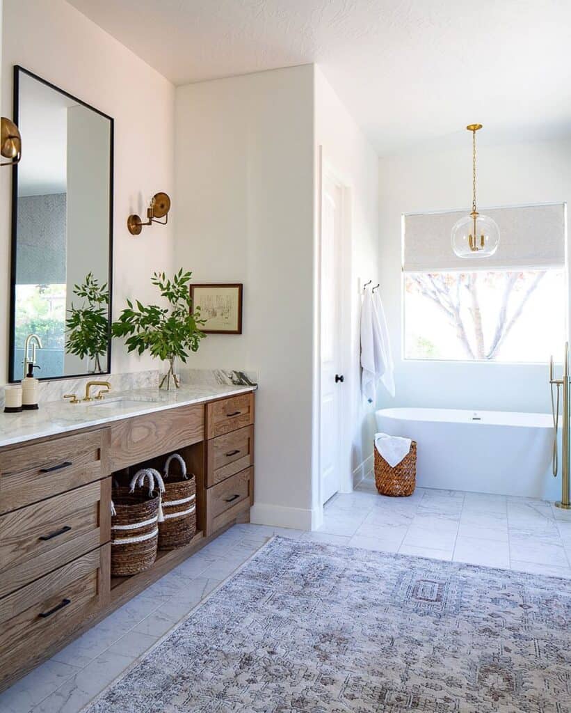 Modern Pendant in Wood Vanity Bathroom