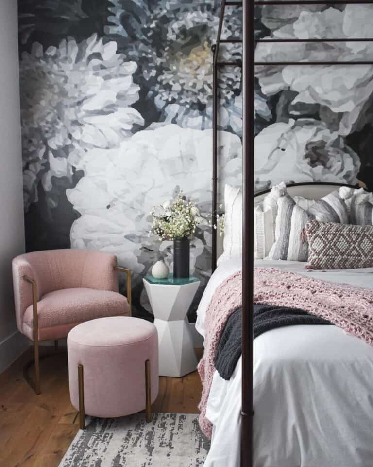 Bold Mural Wallpaper in Farmhouse Bedroom