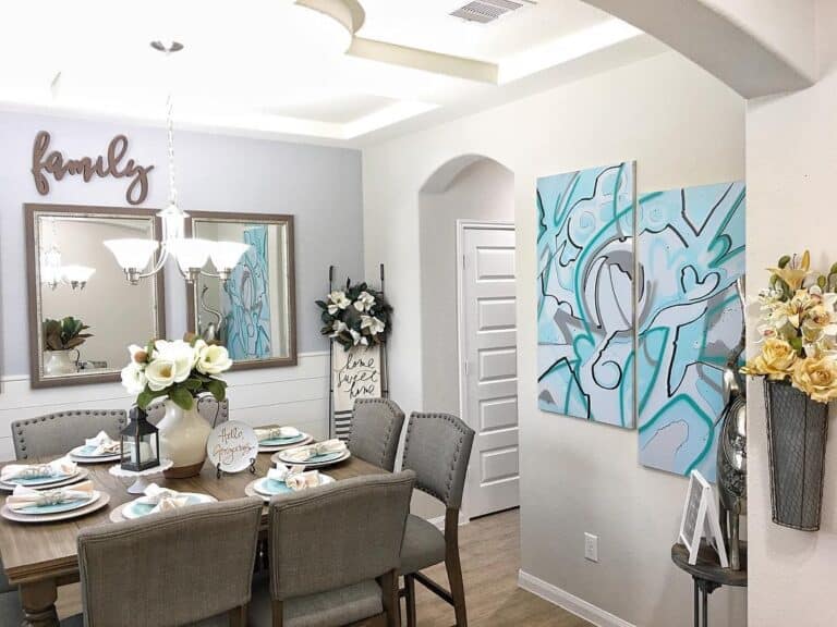 Dining Room Wall with White Shiplap Wainscoting