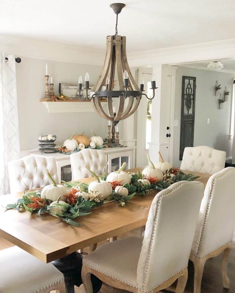 Dining Room with Ivory Tufted Farmhouse Chairs