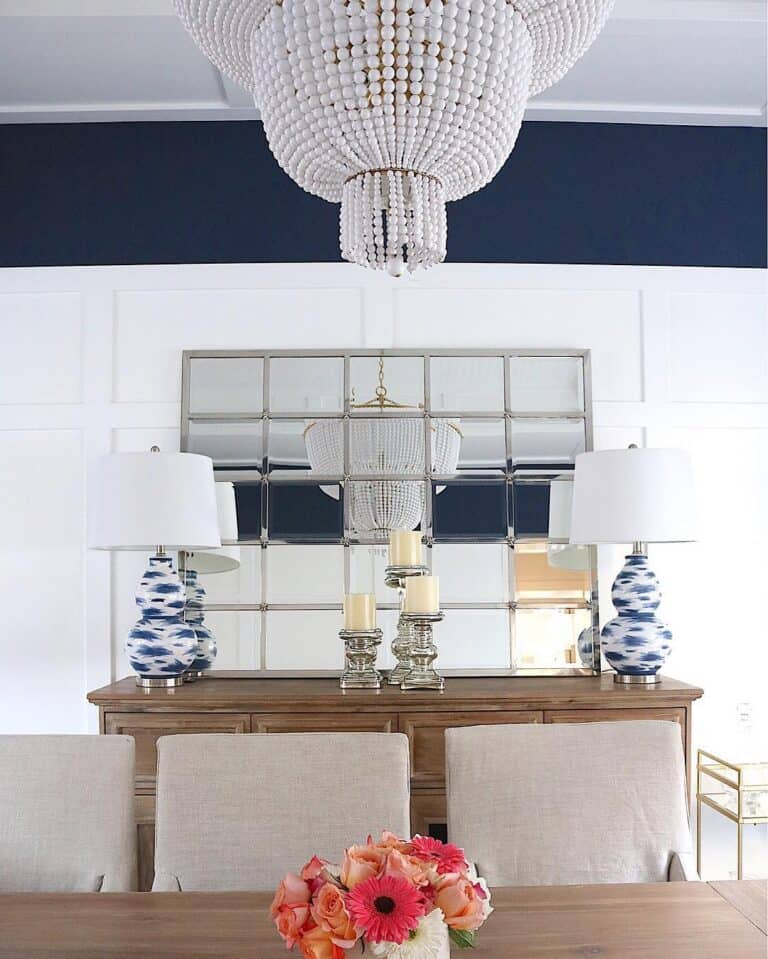 Dining Room with White and Blue Table Lamps