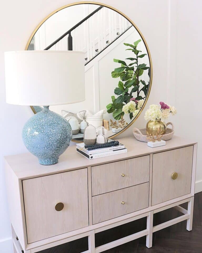 Entryway Console Table with Blue Table Lamp