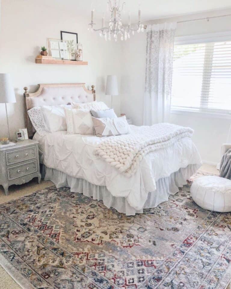 Farmhouse Bedroom with Light Gray Lamps