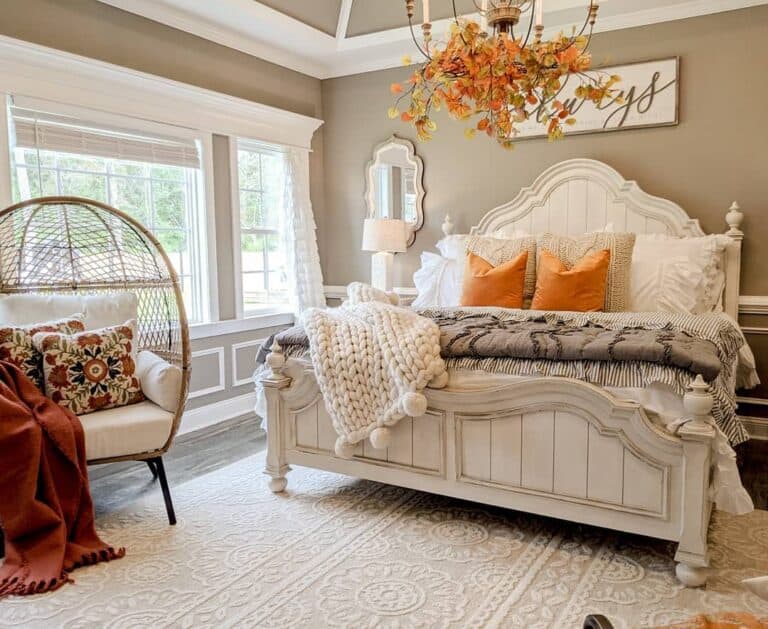 Bedroom Egg Chair on Patterned Rug