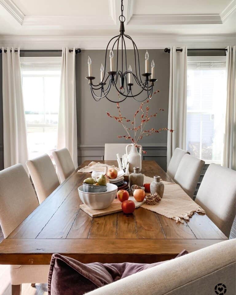 Farmhouse Dining Room Gray Walls with Windows