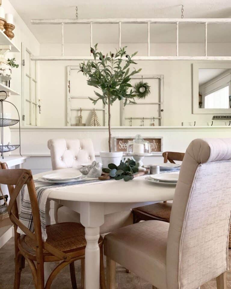 Farmhouse Dining Room with Different Dining Chairs