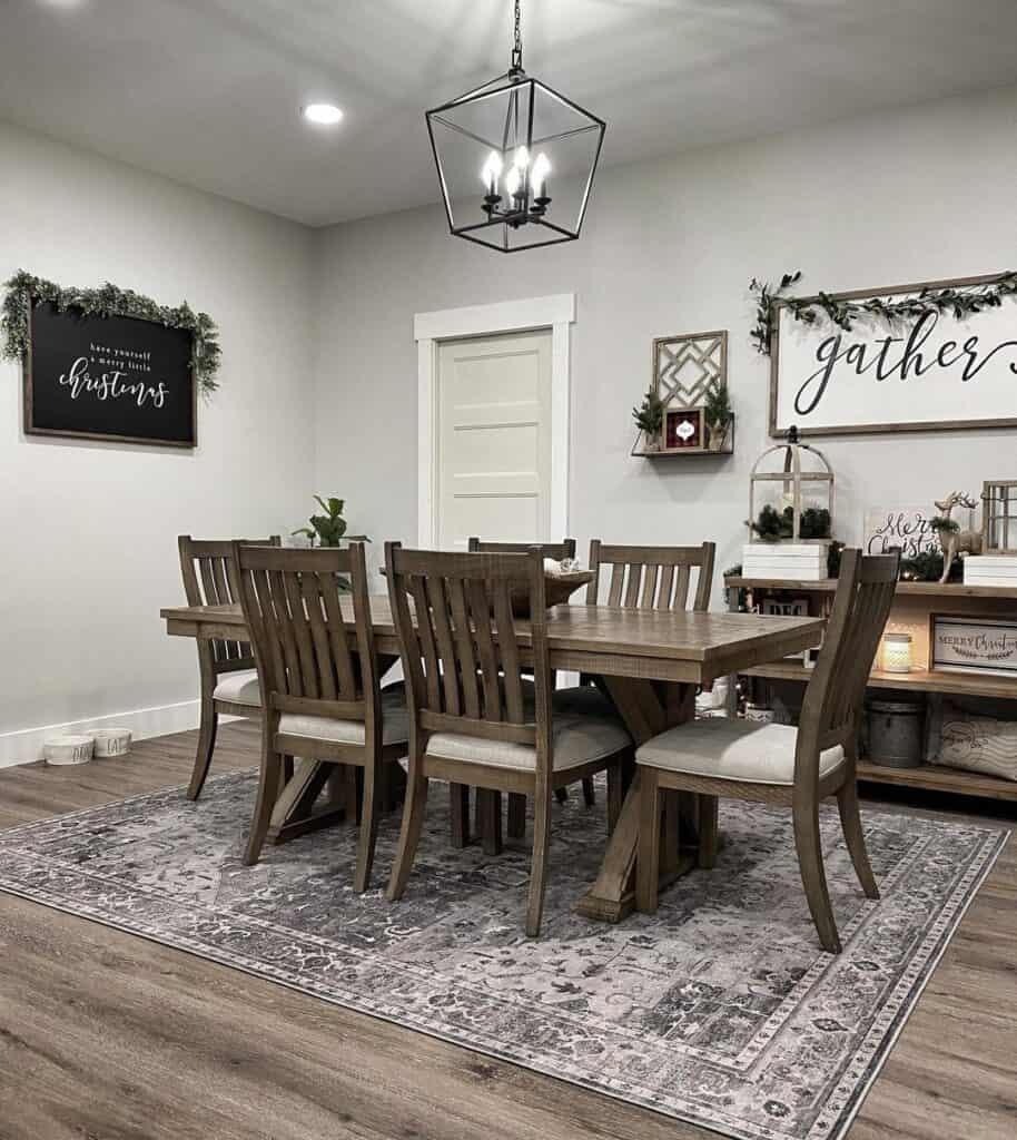 Farmhouse Dining Room with Gray Walls