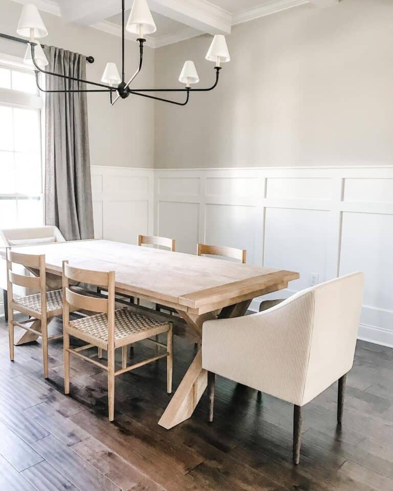 Farmhouse Dining Room with Gray and White Walls
