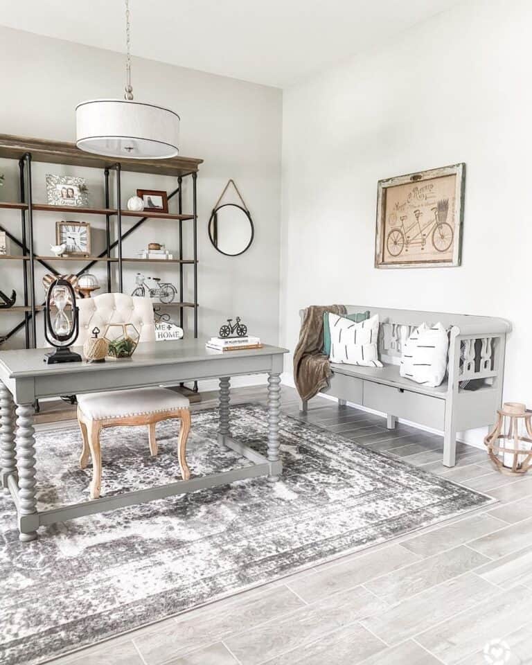 Farmhouse Room with Gray Turned Wood Desk