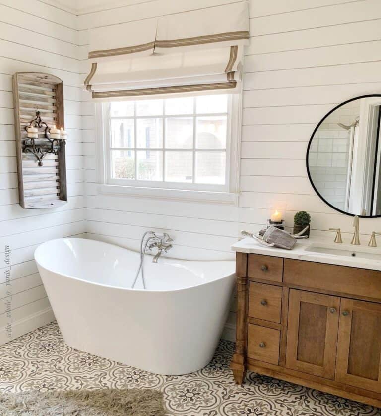 Farmhouse Window with Ivory and Tan Shade