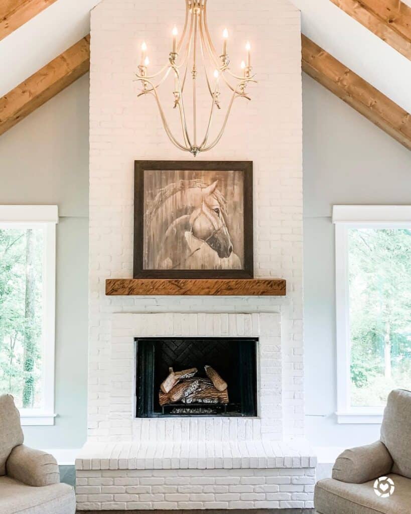 Fireplace with Dark Wood Frame Horse Painting