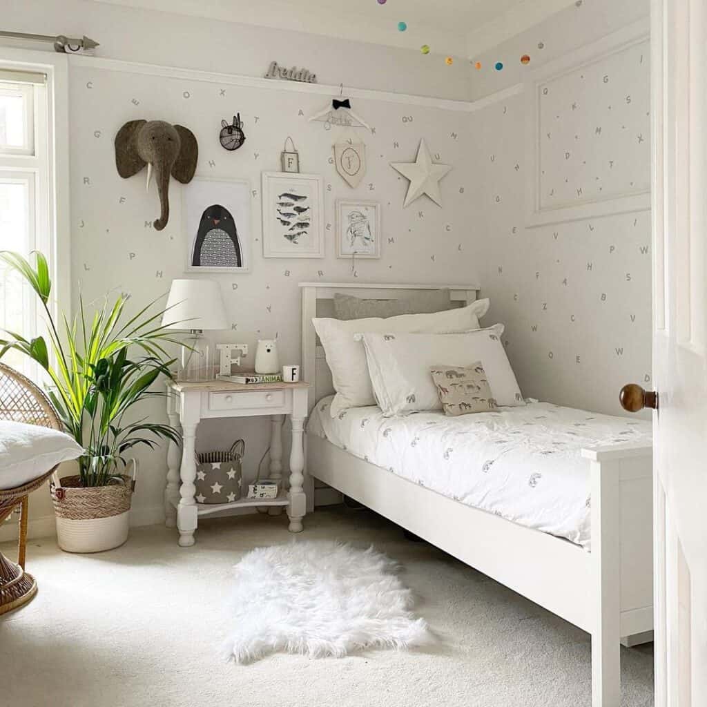 Glass and White Shade Lamp in Kids Bedroom