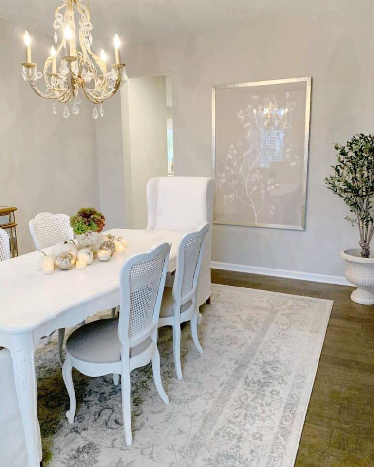 Gray Dining Room with Gray and White Wall Art